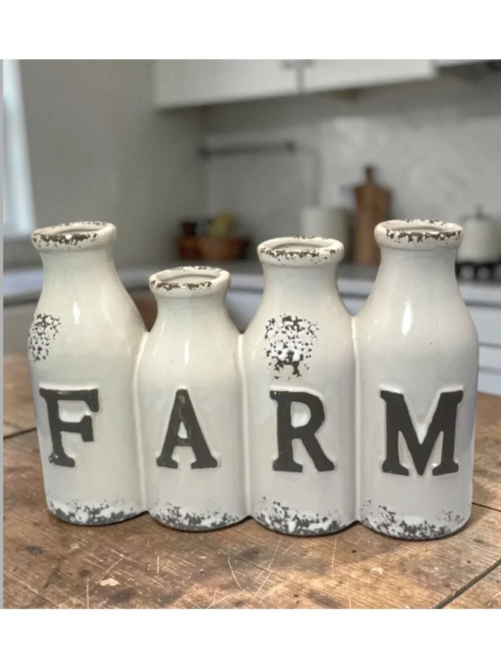Rustic Farmhouse Four Spout Milk Bottle Ceramic Vase